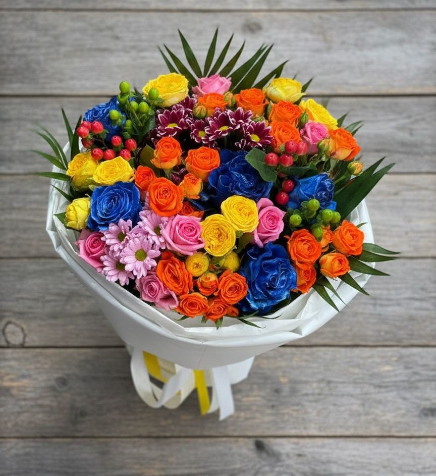 Букет цветов из: Розы и Хризантемы в Раздольном Ставропольского края