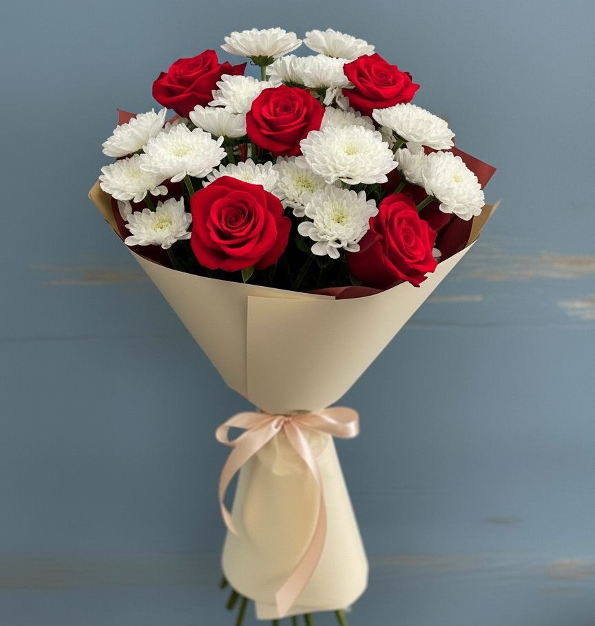 Букет цветов из: Розы и Хризантемы в Раздольном Ставропольского края