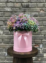 Цветочная композиция из Гипсофила и Розы в шляпной коробке в Раздольном Ставропольского края