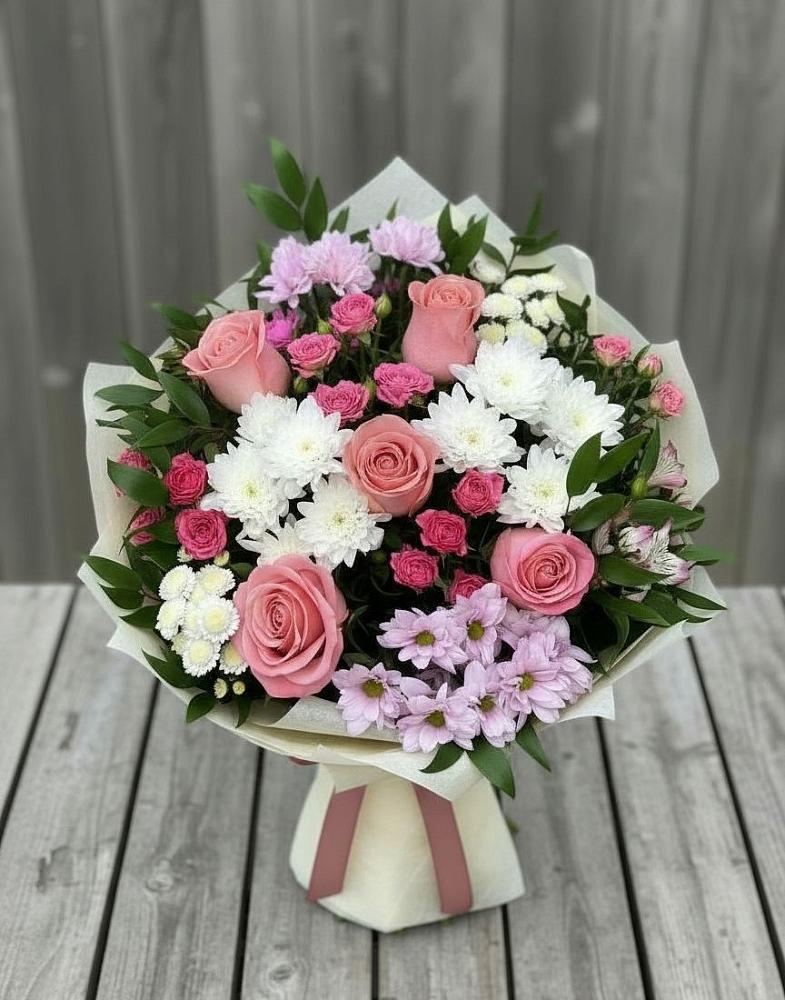 Букет цветов из: Альстромерии, Гвоздики, Розы и Хризантемы в Раздольном Ставропольского края