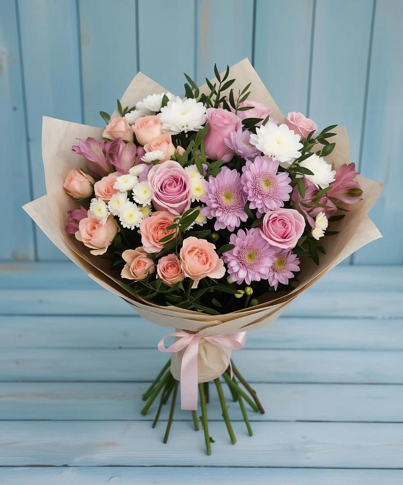 Букет цветов из: Хризантемы, Розы и Альстромерии в Раздольном Ставропольского края