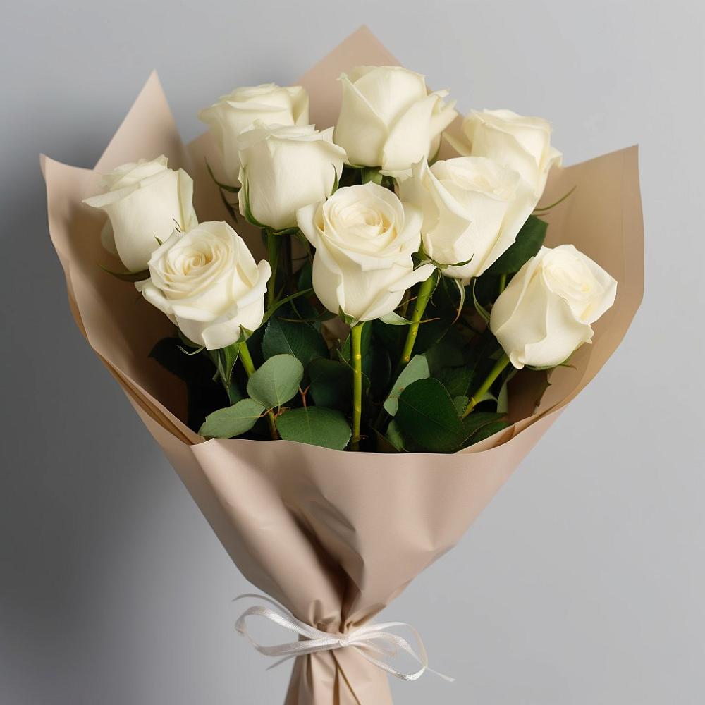 Букет 9 Белых роз Эдлесс Лав в Раздольном Ставропольского края