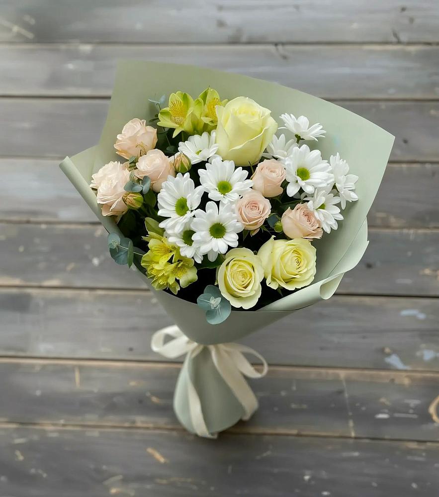 Букет цветов из: Альстромерии, Розы и Хризантемы в Раздольном Ставропольского края