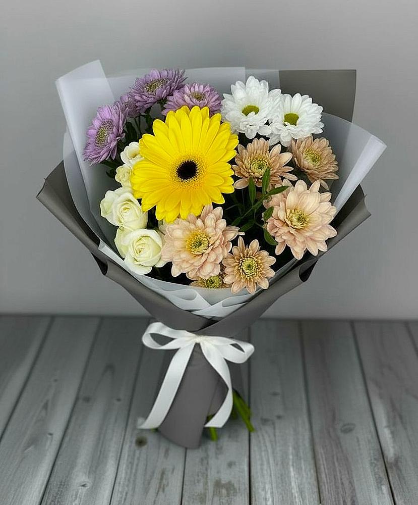 Букет цветов из: Розы, Герберы и Хризантемы в Раздольном Ставропольского края