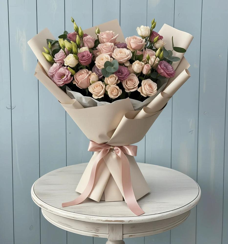 Букет цветов из: Розы и Лизиантусы в Раздольном Ставропольского края