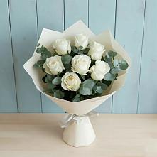Букет Белые розы в Эвкалипте в Раздольном Ставропольского края