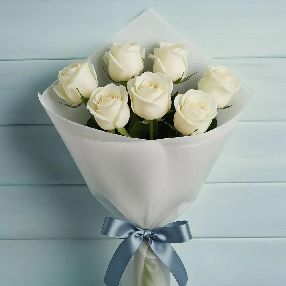 Букет 7 Белых роз Эдлесс Лав в Раздольном Ставропольского края
